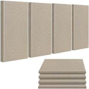 BUBOS 4 PCS Fabric Acoustic Panels,23.6''x11.8''x2'' Sound Proof Panels for Walls,Self-adhesive Soundproof Wall Panels for Echo Absorption for Home Studio Office (Flaxen)