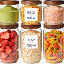 ComSaf 6PCS (1.1Qt/0.5Qt) Glass Pantry Storage Container with Acacia Wood Lid, Airtight Glass Canister with Stacked Design for Orderly Organizing, Glass Jar Organizing Dry Goods in Pantry & Cabinet