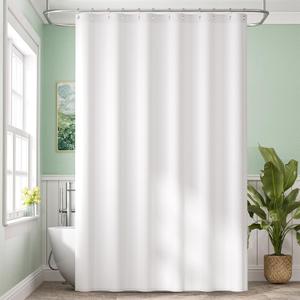 Amazer Extra Long Shower Curtain Liner Washable, 72 x 96 Inches, Fabric White Shower Liner with 2 Bottom Stones, Waterproof 2-in-1 Shower Curtain and Liner, 12 Grommet Holes, Hotel Quality, White