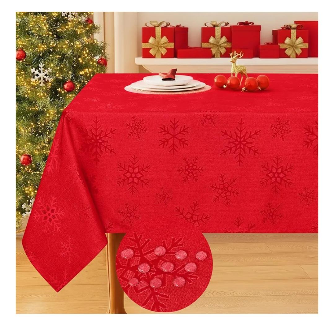 Smiry Rectangle Tablecloth 60x84 Inch, Waterproof Damask Table Cloth, Snowflake Patterns Fabric Table Covers for Harvest Parties, and Holiday Dinner, Red