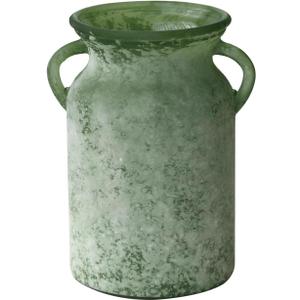 SHMILMH Glass Flower Vase with Handle – 8 Inches Rustic Imitation Ceramic Vase for Flowers, Vintage White Green Centerpiece Decor for Farmhouse, Modern Home, Table & Holiday Decorations