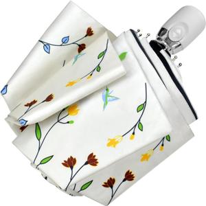 Cuby UV Sun Umbrella Compact Folding Travel Umbrella Auto Open and Close for Windproof, Rainproof & 99.9% UV Protection Parasol with Black Anti-UV Coating (New Butterfly flower)