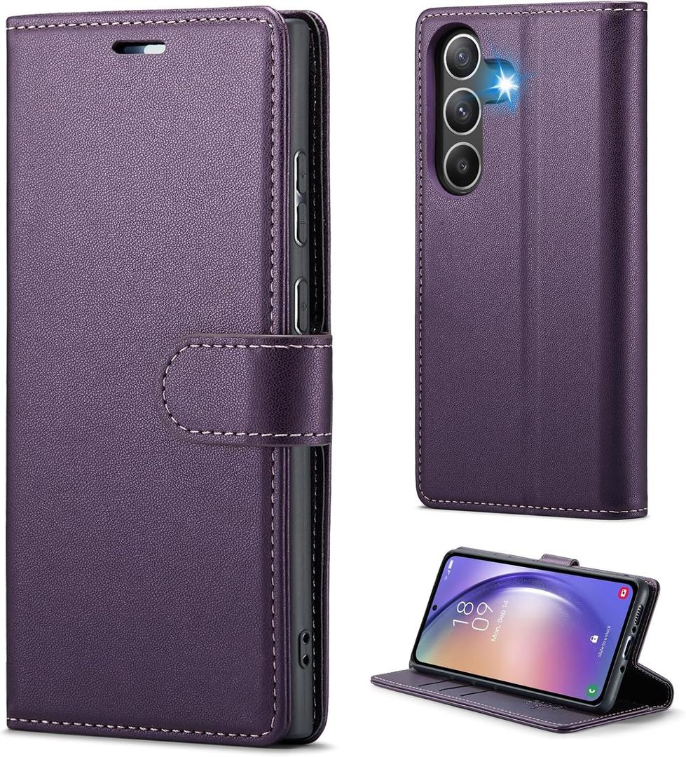 for Samsung Galaxy S26 6.3" Wallet Case, PU Leather Folio Flip Cover with Kickstand, RFID Blocking Credit Card Slots & Shockproof Protection (Purple, Samsung Galaxy S26)