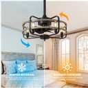 NOXARTE 20 Inch Caged Ceiling Fan with Light and Remote, Flush Mount Vintage Farmhouse Fandelier 6 Speeds Reverse Motor Rustic Bladeless Ceiling Fan for Bedroom Living Room Dining Room