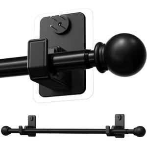 No-Drill Curtain Rod with Adhesive & Pin-Nail Mount System - Renter Friendly & Minimal Wall Damage, 5/8" Diameter Black Adjustable Rod for Windows 28 to 48 Inch