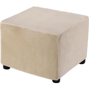 uxcell Stretch Foot Stool Cover Square Footrest Slipcover with Elastic Footstool Protector for Living Room Bedroom Fit Length 68.6-81.3cm/27-32inch, Camel