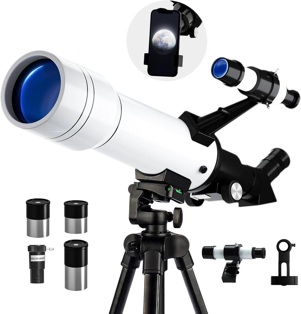 Telescope, 70mm Aperture Portable Refractor Telescopes for Astronomy Beginners, 400mm Professional Travel Telescope with Carry Bag, White