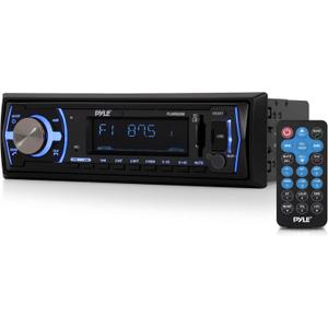 Pyle Marine Bluetooth Stereo Radio - 12v Single DIN Style Boat In dash Radio Receiver System with Built-in Mic, Digital LCD, RCA, MP3, USB, SD, AM FM Radio - Remote Control - PLMRB29B (Black)