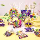 36pcs Mardi Gras Ornaments for Tree,Wooden Purple Yellow Green Hanging Decorations Car Crown Mask Gnome Decor Home Carnival Holiday Party Favors