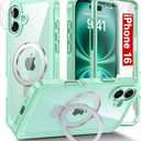 Oterkin Magnetic for iPhone 16 Case Compatible with MagSafe [Foldable Stand][HD Camera Lens Protector][Built-in Touch Sensitive Glass Screen Protector] 15FT Military 360 Full Body Rugged Case (Green)
