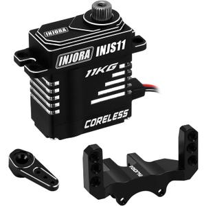 INJORA Coreless High Torque Micro Servo with Mount and Servo Horn for SCX24 C10 JLU Bronco Axial 1/24 RC Crawler Car Upgrade Parts (Black)