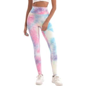 Women's Leggings Seamless Tie-Dyed Yoga Pants High Waist Tummy Control Workout Tights (Large, Multicolor)