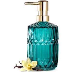 EMPO Clear Glass Soap Dispenser with ABS Plastic Pump, Crystal Lotion Dispensers for Kitchen Sink, Bathroom (Ocean Teal) (Standard)