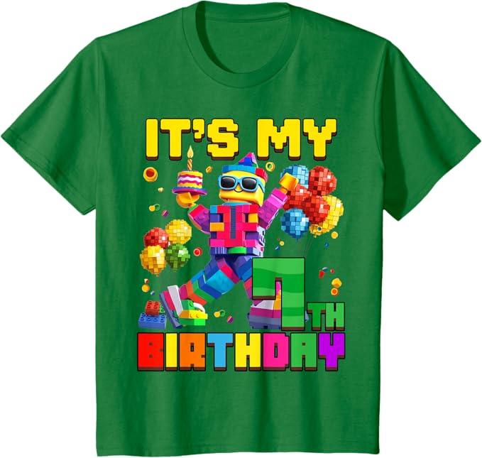 Its My 7th Seventh Birthday Building Brick 7 Years Old Boys T-Shirt Youth S