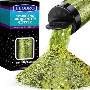 LEOBRO Green Glitter, 150g/5.29oz Chunky Glitter for Crafts, Resin, Body Nail, DIY Arts and Crafts