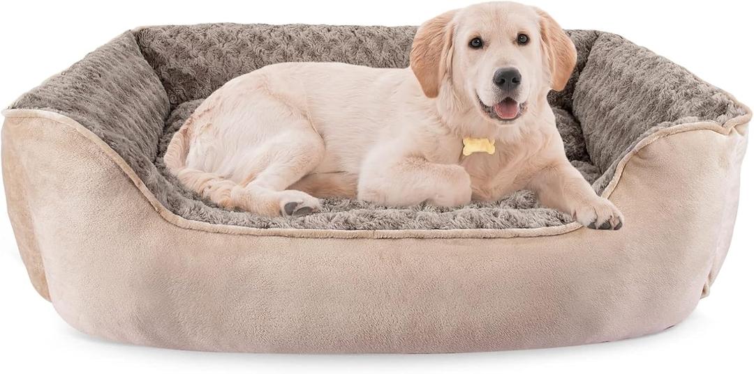 JOEJOY Rectangle Dog Bed for Dogs - Washable Orthopedic Sofa Bed, Soft Breathable Puppy & Pet Cuddler, Durable Calming Dog Bed with Anti-Slip Bottom, Beige | L(30"x 24"x 9")