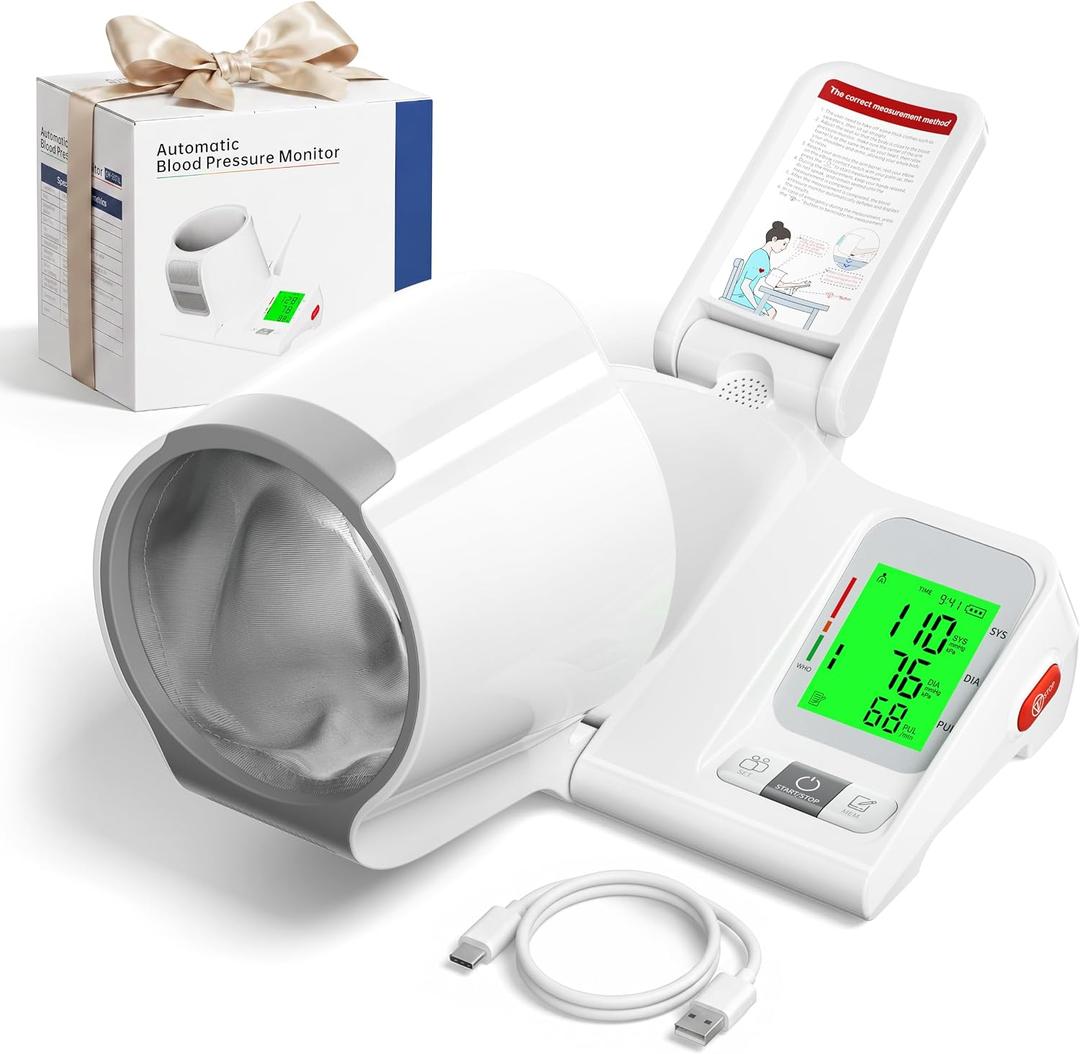 One-Touch Automatic Upper Arm Blood Pressure Monitor with Barrel Cuff for Seniors and Home Use, FDA-Cleared Type-C Rechargeable BP Machine with 3.5" LCD 3-Color Backlight, 2-User 99-Memory