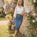 Allegra K Women's Jean Skirts Split Casual High Waist Bodycon Denim Pencil Skirt (White) Small