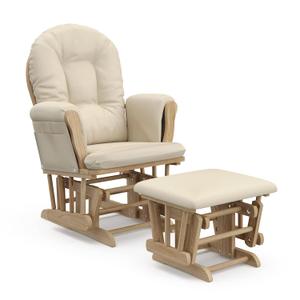 Storkcraft Premium Hoop Glider & Ottoman (Natural/Beige) GREENGUARD Gold Certified Nursery Glider, Solid Wood Craftsmanship, Smooth-Gliding Nursery Chair and Ottoman, Award-Winning