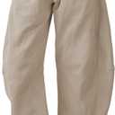 Hongsui Women's Barrel Leg Pants Elasticated Waistband Soft Wide Leg Pants with Pockets Casual Sweatpants (X-Large, Khaki)