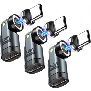 USB C Magnetic Adapter PD 240W(3Pack), 9PIN USB C 90 Degree Adapter/C Right Angle Adapter/180 Degree C Connector/C to C Adapters for 1Phone 16/15, Ma-Book Pro/1Pad Series, Samsung Galaxy Series