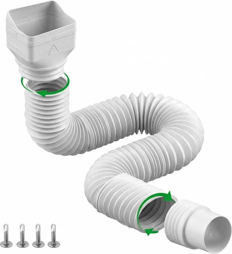 Binazon 1 Pack WhiteRain Gutter Downspout Extensions, Gutter Extender for Rainwater Drainage Flexible, Down Spout Drain Extension Pipe, Extendable from 21 to 62 Inches (Fit 3"x 4" downspouts)