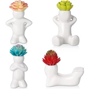 4 Pieces Ceramic Air Planters Holder People Head White Cute Table Top Display Planters for Air Plants Lovers DIY Decoration Home Office Holiday (Twin Style)