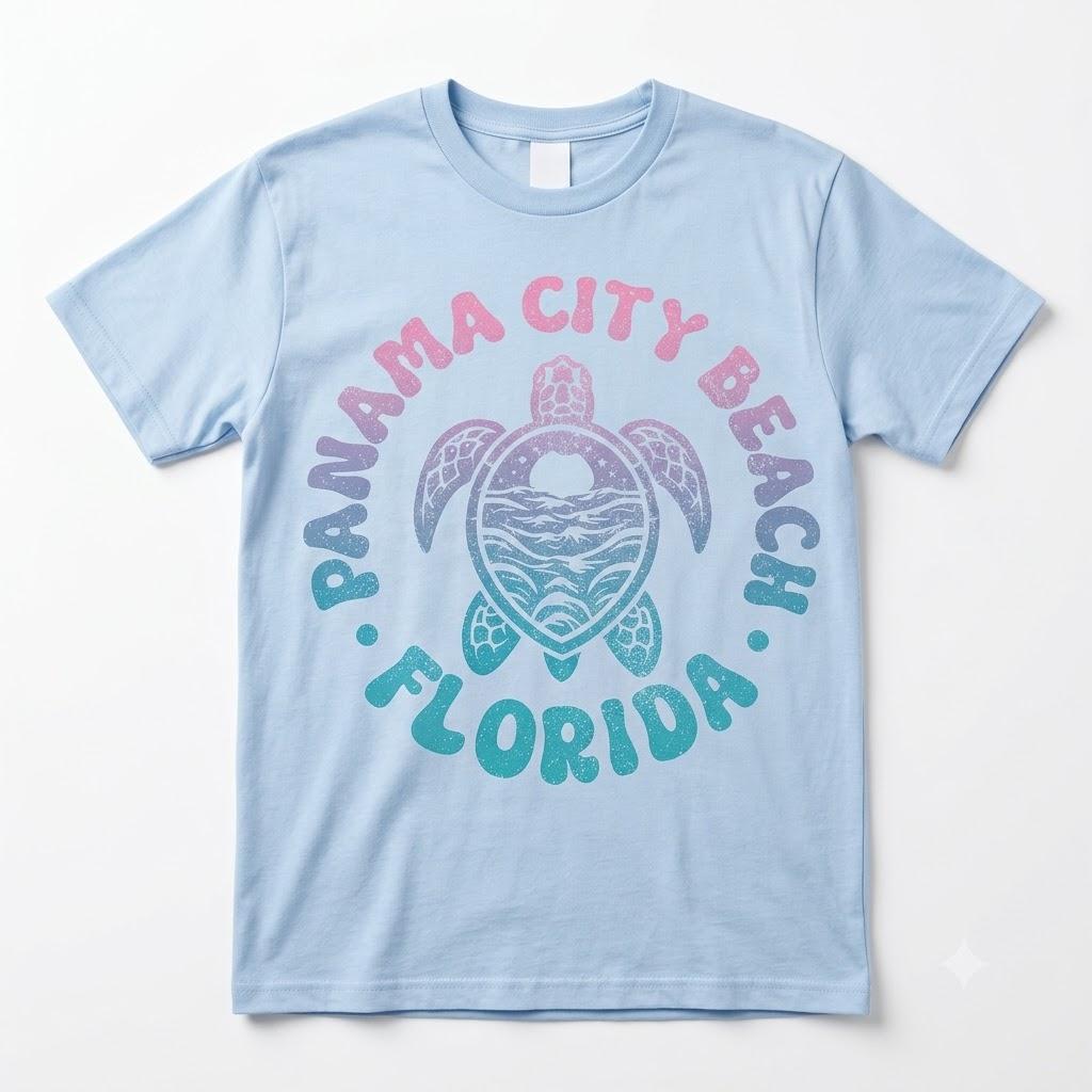 PANAMA CITY BEACH Florida Vacation Trip Retro Vintage Sunset T-Shirt (Blue, M)