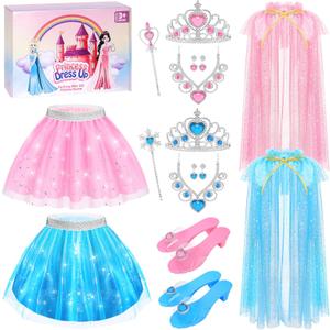 TSDATOWR Princess Dress Up Clothes for Little Girls Toddlers, Princess Costume Set with Princess Cape, Tutu, Crown, Shoes