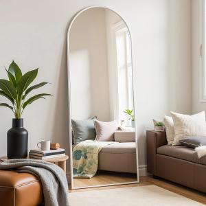 Rowjut Floor Mirror Arched Mirror Full Length 56"X20"Full Length Mirror can be Free Standing or Hanging on The Wall Used in Living Room Entrance Hall Corridor Room Bathroom etc White