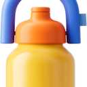 Water Bottle with Straw and Carry Handle | Wide Mouth vacuum insulated stainless steel Bottles | Reusable, leak-proof and BPA-free | 33oz (Yellow and Blue)
