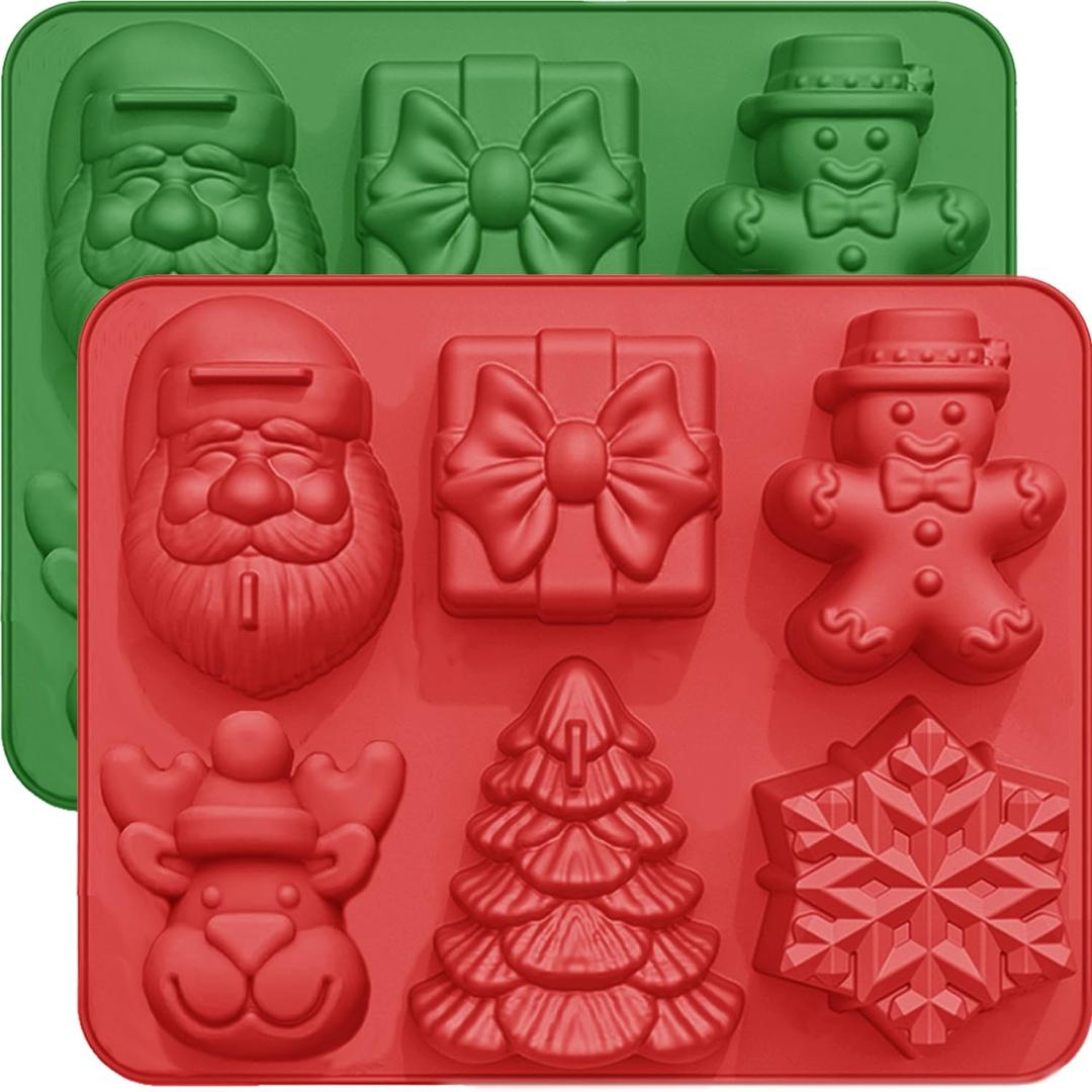 Christmas Baking Molds Silicone 2 PCS, Large Size Christmas Silicone Molds for Baking Cakes Soap Ice Cube Jello Resin Candles Wax Melts