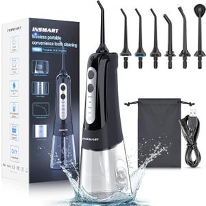 Cordless Water Dental Flosser Teeth Cleaner, INSMART Professional 300ML Tank DIY Mode USB Rechargeable Dental Oral Irrigator for Home and Travel, IPX7 Waterproof 6 Modes Irrigate for Oral Care