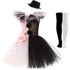 Girls Clown Costume Halloween Cosplay Clown Tutu Dress Costume for Kids with Hat (3Y)