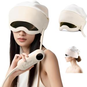 Electric Head Massager for Headaches, Eye Massager with 6-Level Heat, 6-Zone Kneading Temple Massager & Migraine Massager, Rechargeable Head and Eye Massage for Stress Relax, White