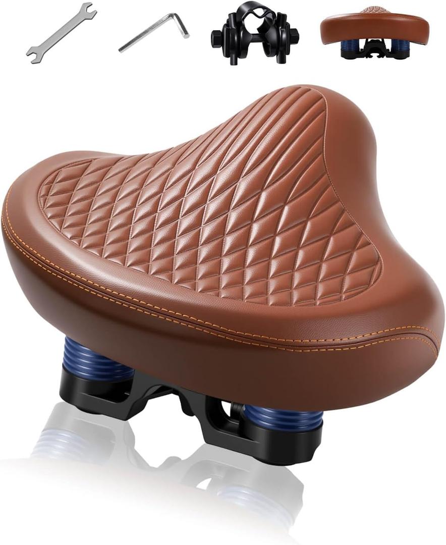 Wide Bike Seat for Women Men, Comfortable Soft Classic Vintage Padded Bicycle Saddle Cushion, Large Comfort Replacement Seat for City, Beach Cruiser, Hybrid, Ebike, Mountain, Stationary Bike