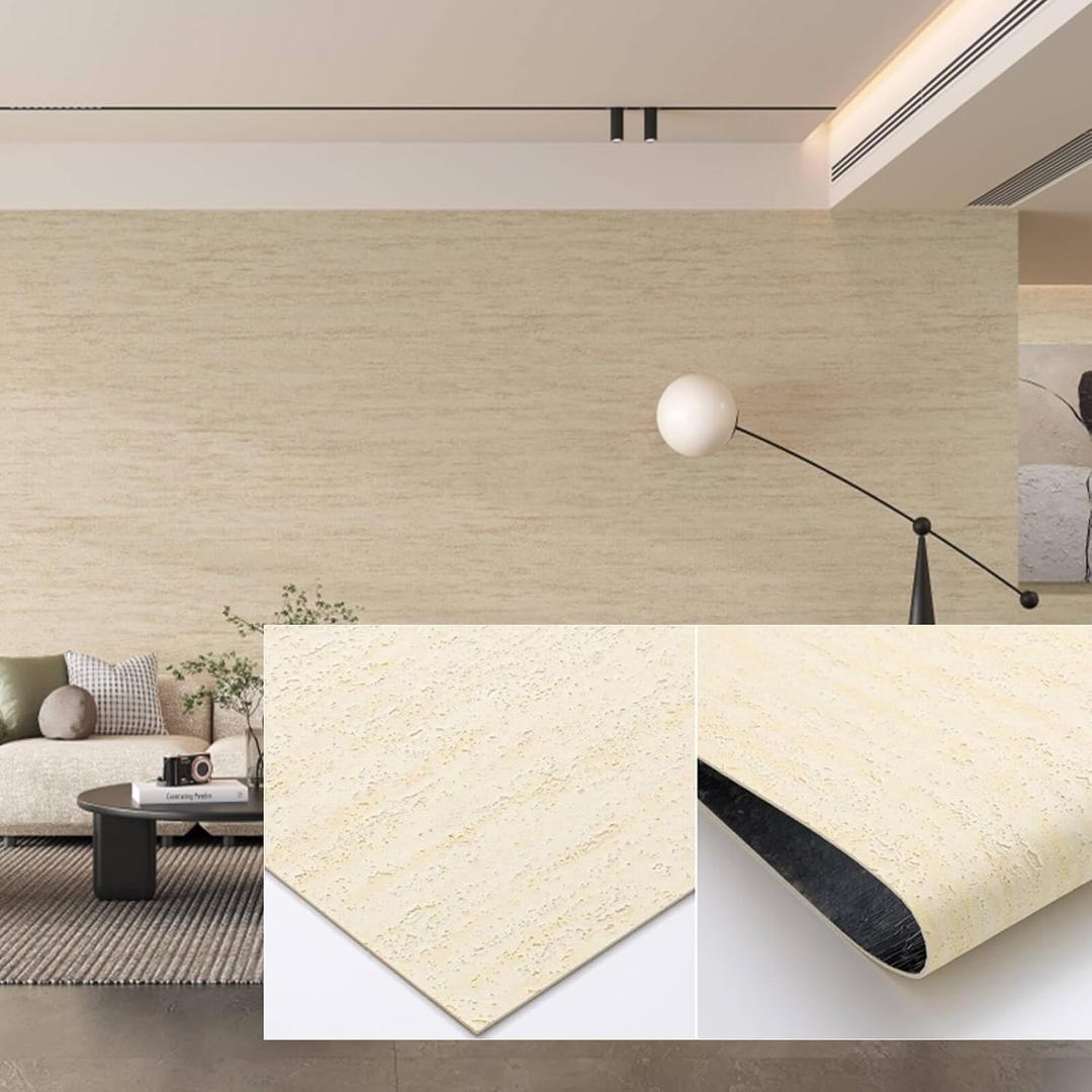 3D Wall Panels Peel and Stick 23.82"x110" PVC Faux Travertine Texture, Self Adhesive Waterproof Wall Covering, DIY Accent Wall, Sofa Background Backsplash & Modern Home Decor, Covers 18 sq.ft