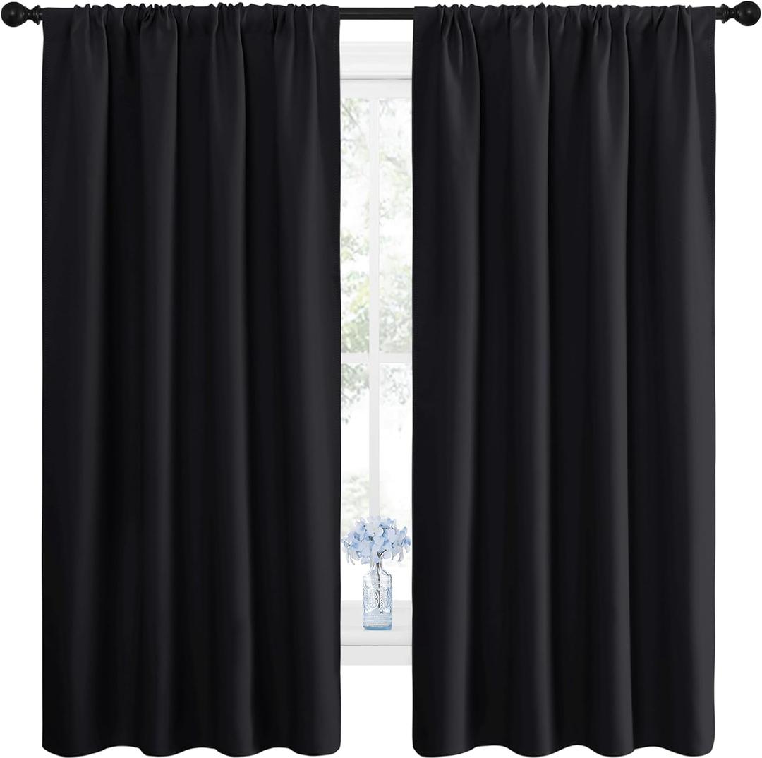 2 x NICETOWN Black Blackout Curtain Blinds - Solid Thermal Insulated Window Treatment Blackout Drapes/Draperies for Bedroom (2 Panels, 42 inches Wide by 63 inches Long, Black)