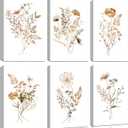 6Pcs Watercolor Flower Wall Art Colorful Wildflowers Canvas Botanical Prints Neutral Floral Poster Neutral Vintage Picture Boho Painting Minimalist Bouquet Wall Decor for Living Room Bedroom Framed (yellow)