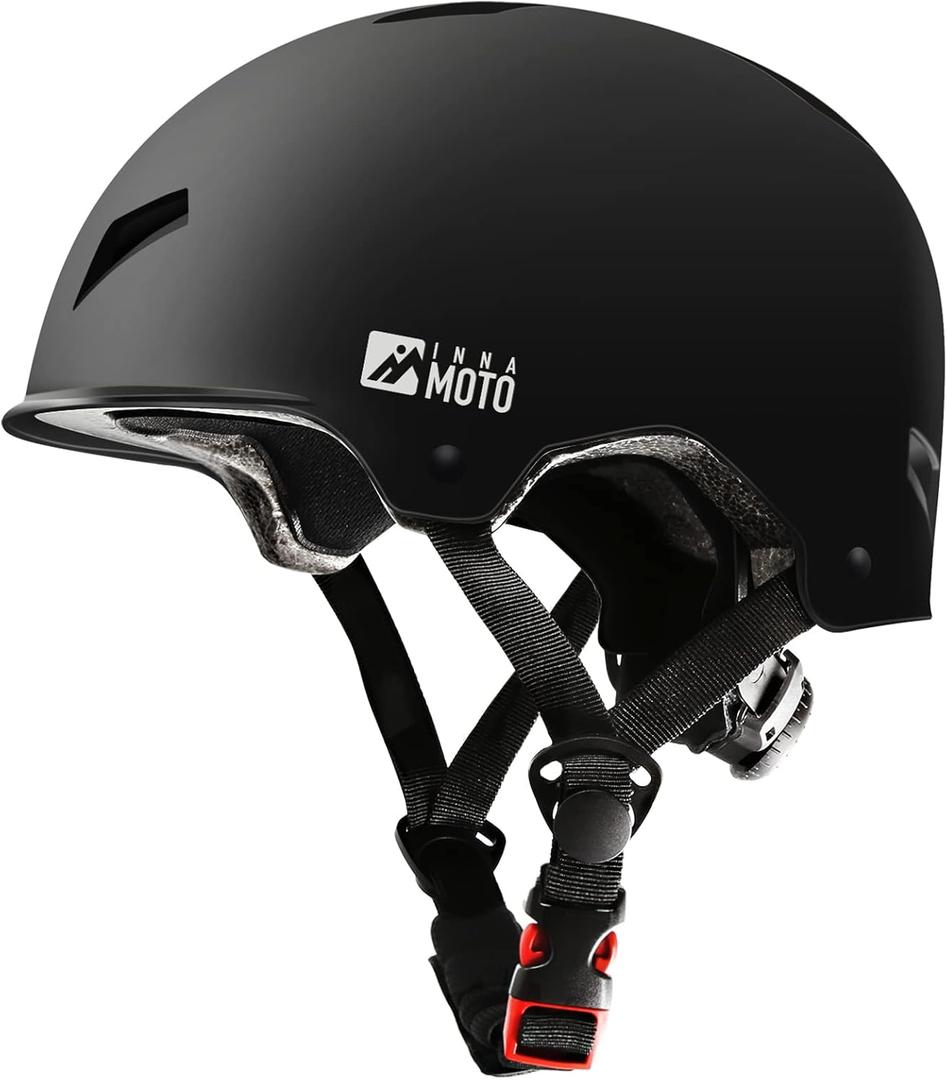 Skateboard Helmet for Adults - Adjustable Certified Safety Adults Helmet for Skateboarding Bike Bicycle Scooter Cycling Skate Skating Multisport Helmets for Women Men Boys Girls Kids Youth (Black, Medium:54-58cm / 21.2"-22.8")