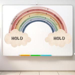 Janlaugh Large Calming Corner classroom Poster Rainbow Breathing Poster Breath Calm Anxiety Sensory Sticker Exercise for School Office Classroom Home Playroom Mindful Breathing Wall Decoration