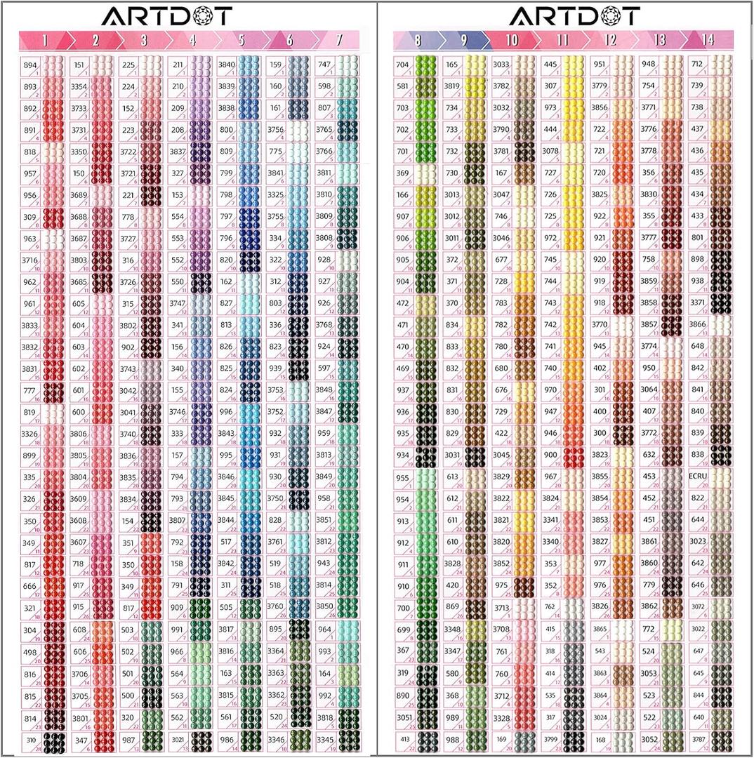 ARTDOT Color Card for Diamond Painting Kits, 5D Diamond Art Reference Tools with Number Matching 445 Colors Diamond Painting Accessories