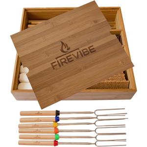 Smores Kit | Custom Bamboo Box with 6 Piece Smores Sticks for Fire Pit Outdoor | Attractive Portable Smores Kit for Fire Pit Outdoor or Indoor Smores Kits | Smore Kit with Smore Sticks