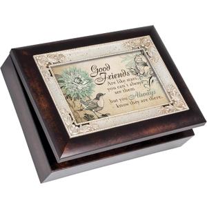 Cottage Garden Good Friends are Like Stars Burlwood Jewelry Music Box Plays What Friends are for