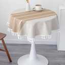 Small Waterproof Cotton Linen Washable Tablecloth Farmhouse Wrinkle Free Round Burlap Table Cloths 36 Inch Coffee Heavy Weight Table Cover with Tassels for Bedside Tables Home Decoration