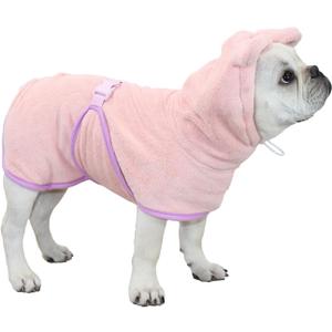 Dog Bathrobe Towel, Cat Bathrobe Microfiber Fast Drying Absorbent Hooded Bath Towel for Puppy Small Medium Large Dog Cat(Pink,S)