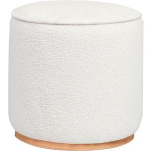 Benzara Zia 19 Inch Ottoman- White Faux Sheepskin Upholstery- Round Platform Base