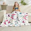 Jameswish Butterfly Kids Throw Blanket for Girls Teens Toddler White Soft Fuzzy Flannel Bed Blanket Plush Butterfly Birthday Gifts for Women Girls Kids Teens Adults, 60”x80”
