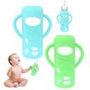 2pack Baby Bottle Handles Compatible with Dr Brown's Glass Bottles, Baby Bottle Holder Hands Free Cultivate Baby's Sense of Independent Eating and Add Fun to Eating (8 Ounce, Green+Cyan)