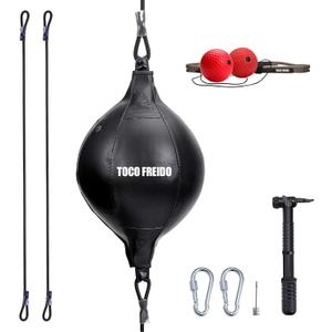 TOCO FREIDO Double End Punching Ball, Speed Bag with Difficulty Levels Boxing Reflex Ball with Headband, Perfect for Reaction, Agility, and Hand Eye Coordination Training (Black/Red/Silver)